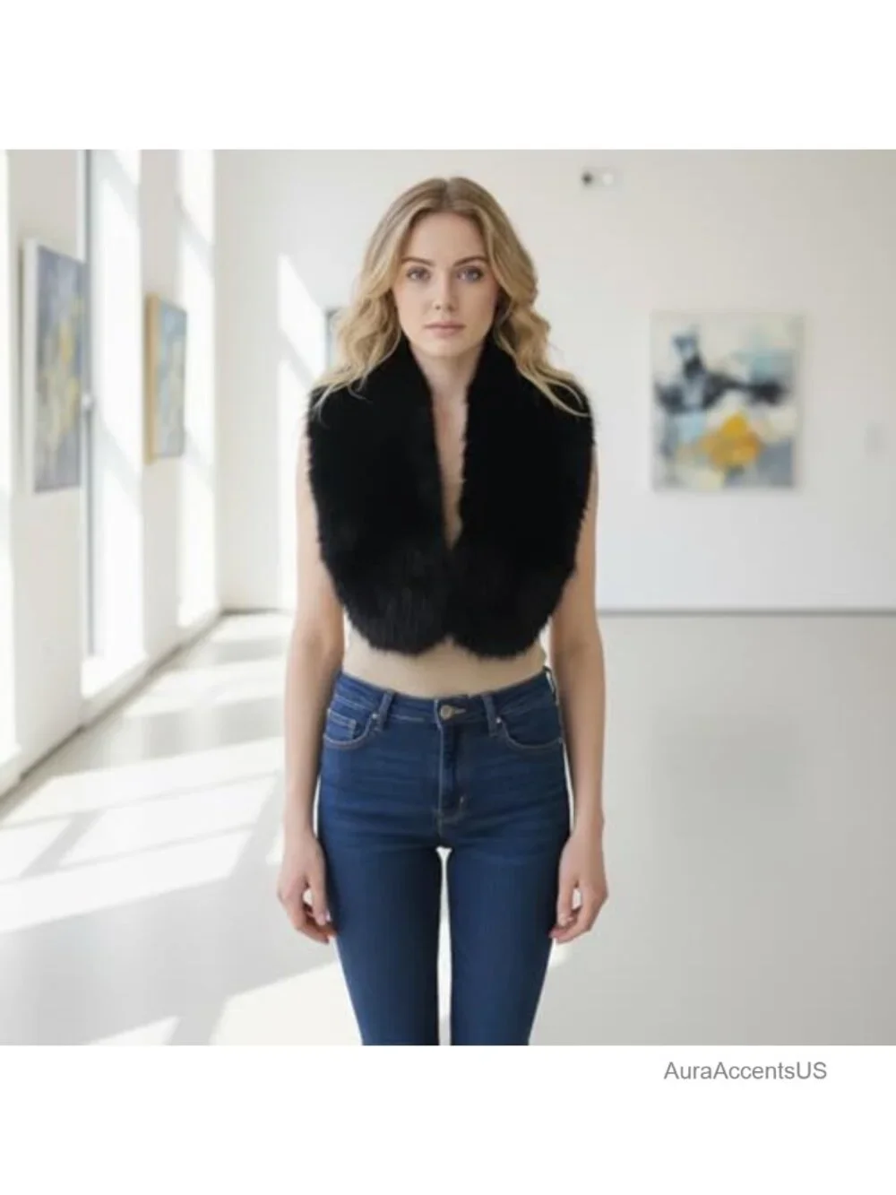 Faux Fur Collar Scarf Stole Winter Neck Warmer Fluffy Wrap Shawl